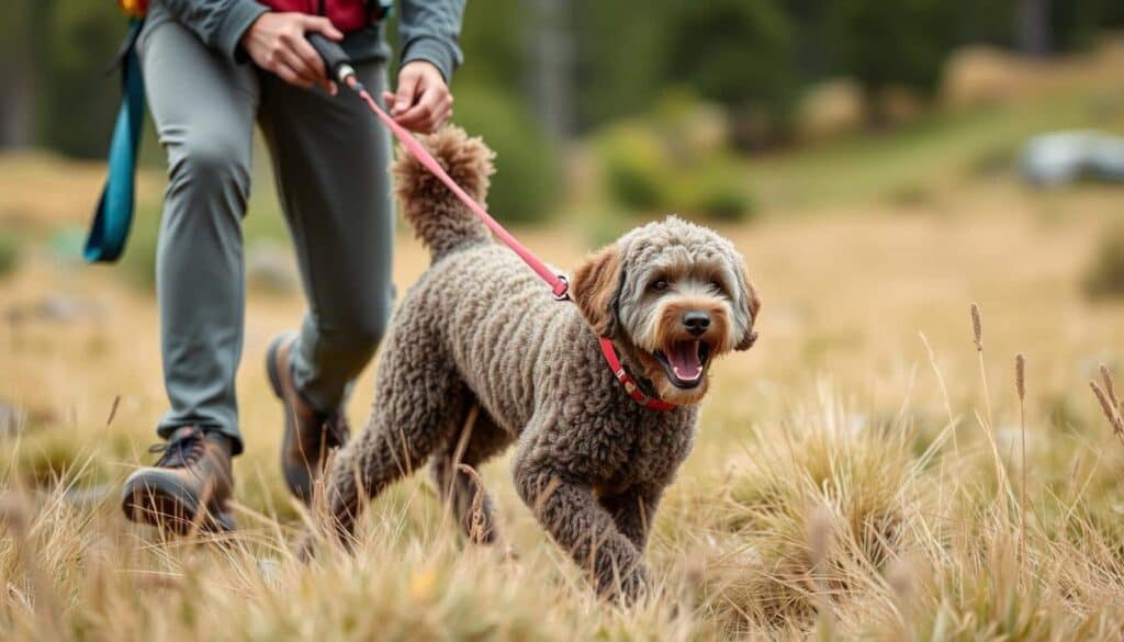 Italienischer wasserhund genießt einen aktiven lebensstil mit seinem besitzer