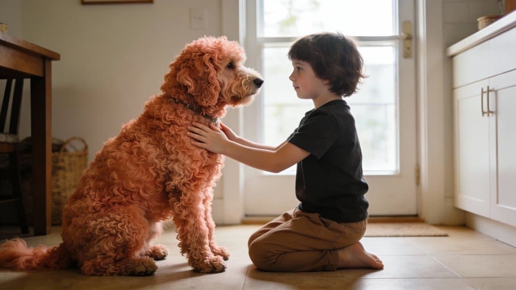 Kinderen leren om respect te tonen voor een werkende lagotto romagnolo